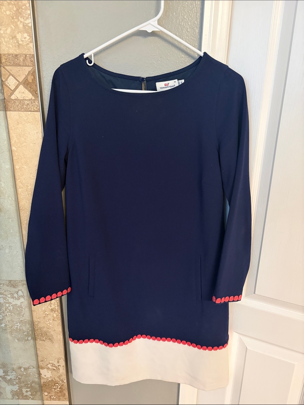 Vineyard Vines Navy Dress with White and Pink Logo